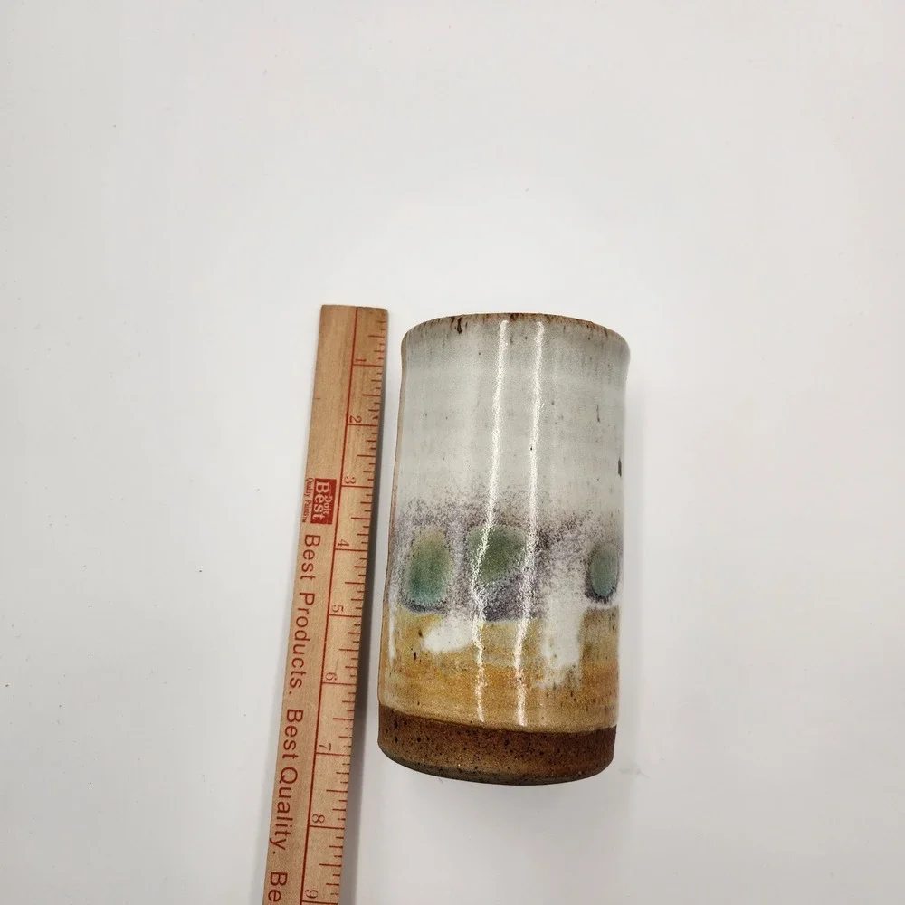 Vintage Studio Pottery Vase Signed Earthy‎ Ceramic Tumbler Bud Flower Vessel 5
